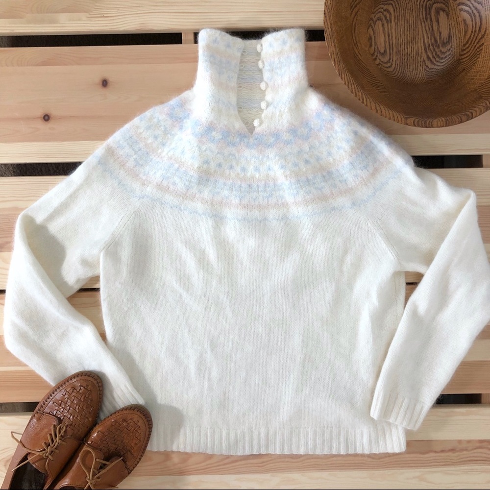 Ralph Lauren Fair Isle Knit white Angora sweater